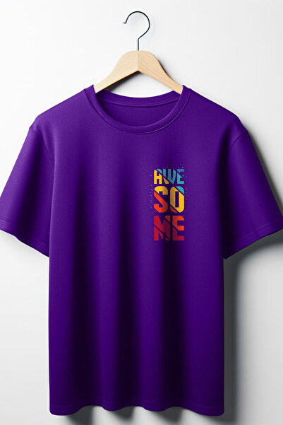 Vordevia okrugla kragna Ljubičasta Oversize kroj Majica - Sjajna Štampano