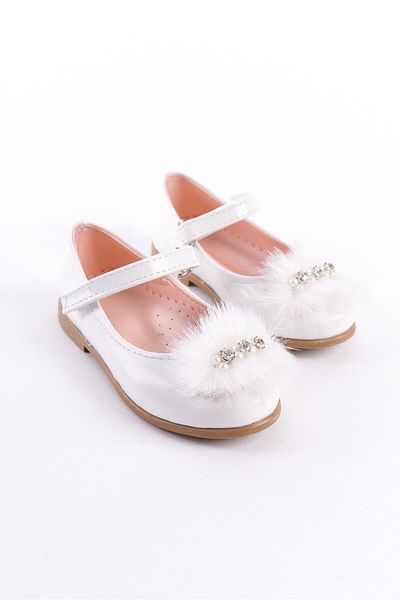 CAMOLLA New Season White Furry Stone Detailed Girl's Ballet Flats