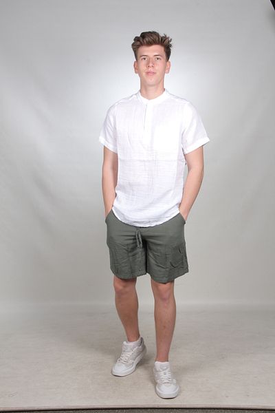 bomull textıle Men's Muslin Shirt - 3 Buttons, Half Placket, Short Sleeve