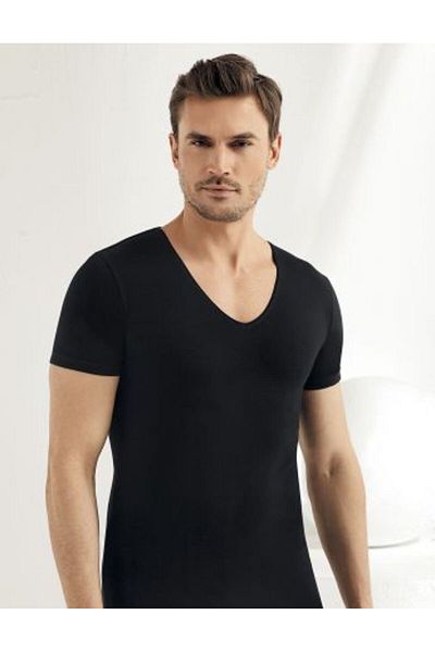 Şahinler Men's Black Deep V-Neck Lycra Supreme Singlet NEW