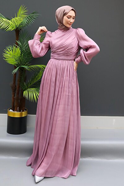 GİZ AGİYİM Μεταξωτό Φόρεμα Hijab Ανοιχτό Λιλά
