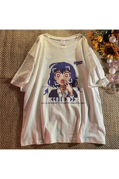 Gofeel Λεπτομερές λευκό μπλουζάκι Harajuku Venwu Seneven Oversize Unisex