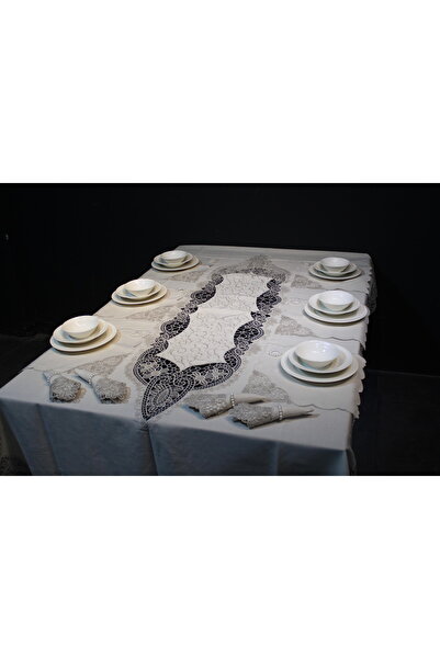 HUZUR ÇEYİZ Yunan Işi 25 Parça Kendinden Runnerli Yemek Takımı