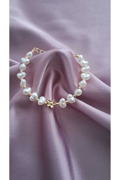 Judas Takı Woman's White Broken Pearl Stone Detailed Flower Bracelet