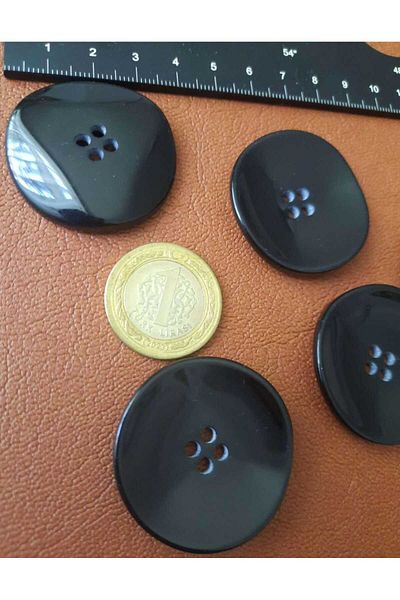 Beyna 4 cm Black Bowl Model Polyester Button - 1 Pack 6 Pieces