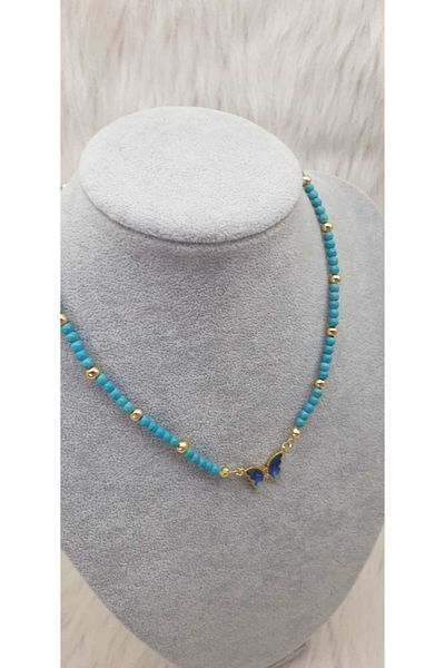 HAPPY HANDMADE TURQUOISE STONE BUTTERFLY FIGURE NECKLACE GIFT ACCESSORY BAG