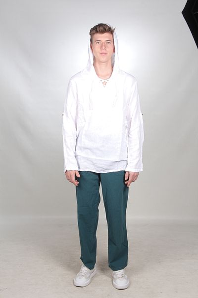 bomull textıle Men's Muslin Hooded Shirt - Lace-up and Foldable Sleeve