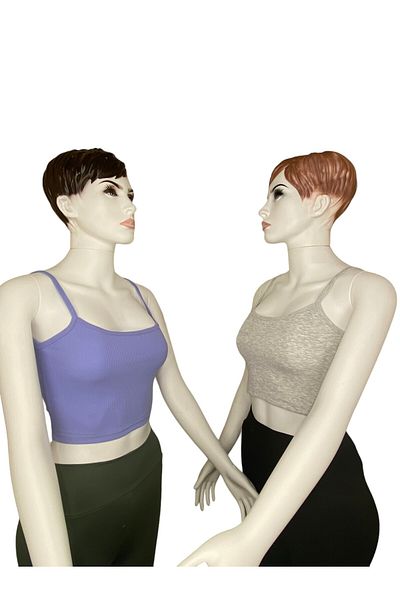 Tam12den Home Ribbed Cotton Knitted Short Crop Athlete with Rope Strap 40 cm Double Grey - Purple