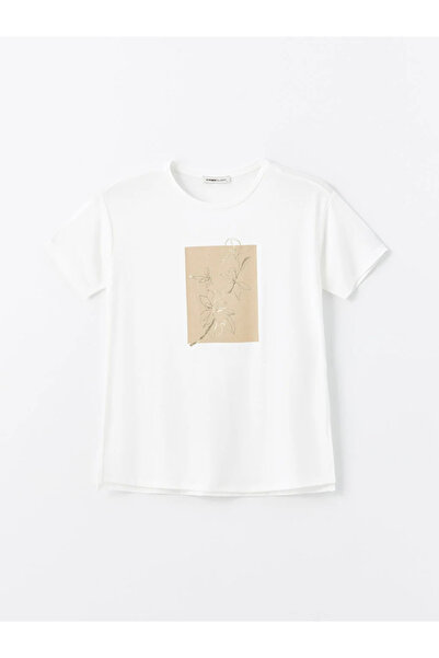 LC Waikiki LCWAIKIKI - Dámské tričko s krátkým rukávem s potištěným výstřihem