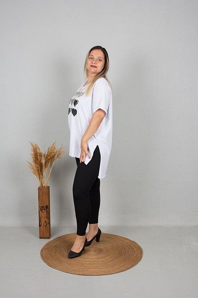 Truva XXL Heart Printed Large Size Tunic - Colorful, Standard Model B108