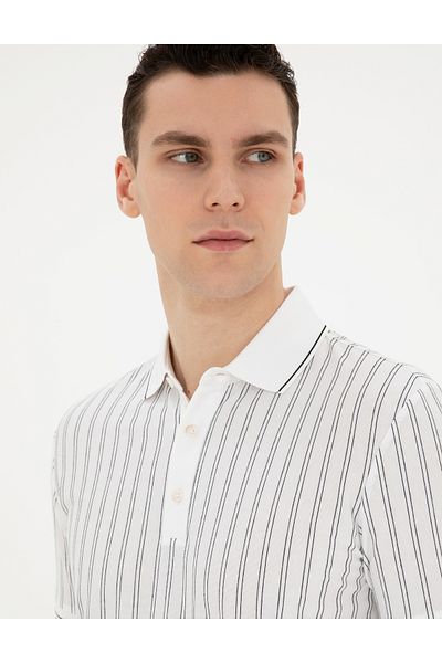 Pierre Cardin Мъжка спортна тениска с поло яка Pierre Cardin - Slim Fit, Asar 013, бяла