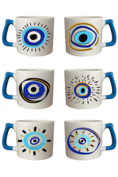 Öz Kupa Nazar Boncuklu Göz Baskılı 6'lı Lüks Kupa Bardak