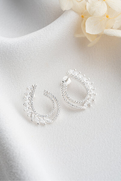 Silvano Jewelry 925 Ayar Gümüş Baget Taşlı Trend Küpe