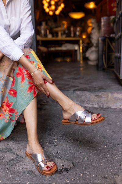 ANGELİNA JONES ROBER WOMEN'S GUMUS REAL LEATHER SLIPPERS