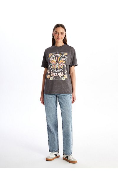 LC Waikiki Women's Tunic - Crew Neck, Printed, Short Sleeve