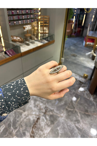 Zeynep Özkan Tasarım Renkli Büyük Mekik Bronz Yüzük