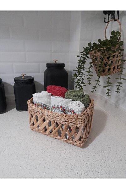manolya consept سلة أنيقة مزخرفة من الخوص