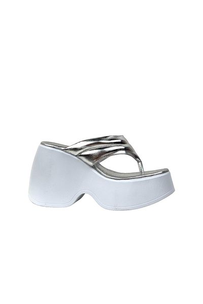bescobel Papuci de damă Jerma Silver Flip Flops cu platformă înaltă 10 Cm