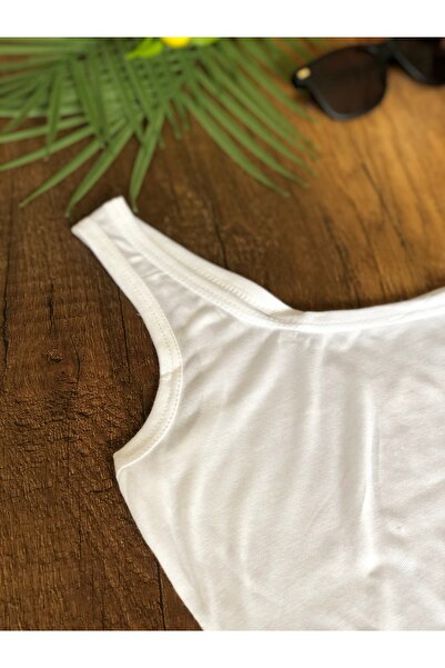 mirach Beyaz %100 Pamuk Penye Kumaş Kalın Askılı Büstiyer İnce Terletmeyen Crop U Yaka Top Sütyen