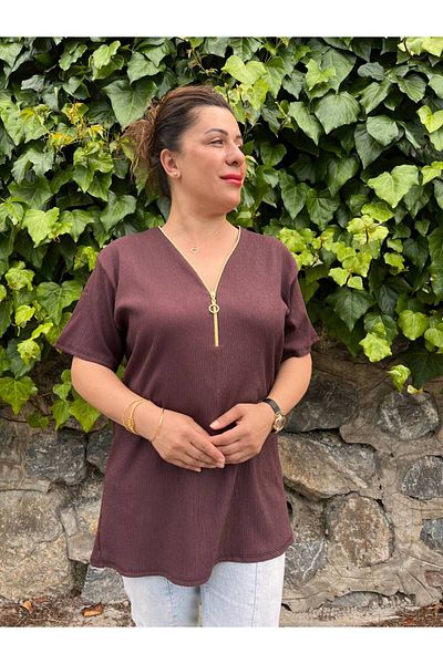 garajmood Μπλούζα σε καφέ Glitter Wrap Plus Size