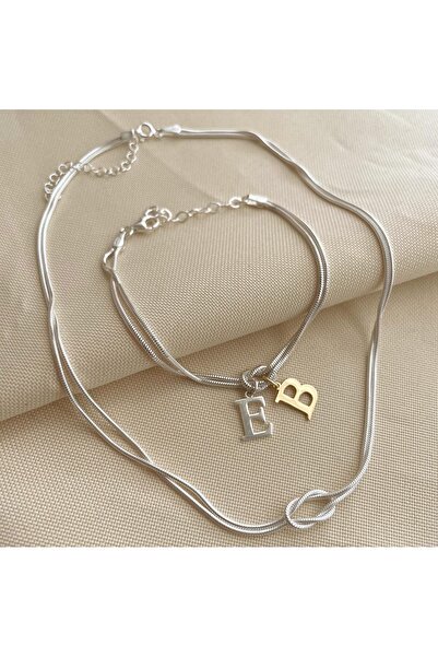 simurg jewellery Gümüş Aşk Düğümü Harfli Bileklik ve Kolye Seti