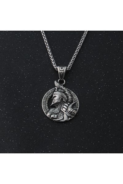 Viking Gladiator Spartan Medallion Necklace with Aztec Motif