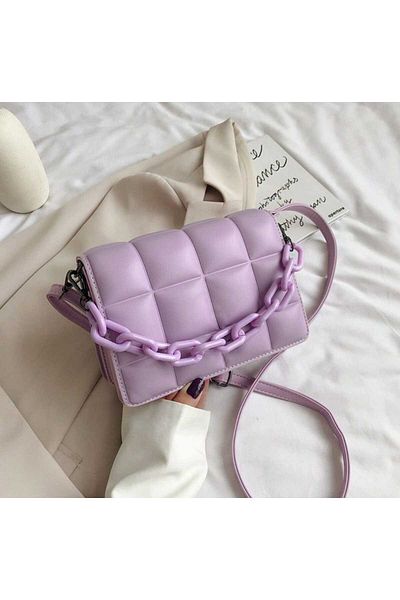 HONEY BAG Γυναικεία τσάντα ώμου και ώμου με καρό λιλά μοντέλο Y L S