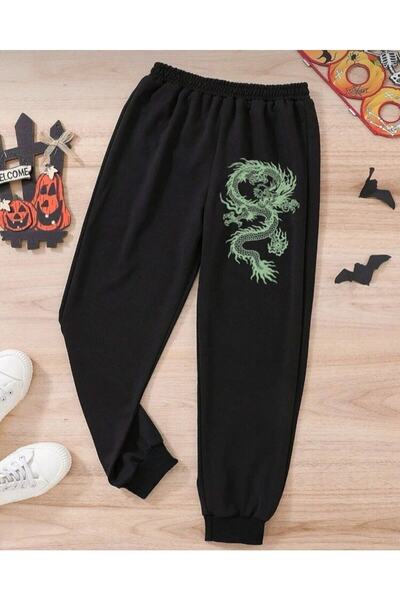 Topçu Dragon Baskılı Unisex  Çocuk Eşofman Altı