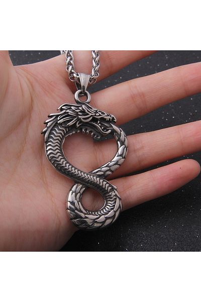 Viking Double Sided Ouroboros Dragon Necklace - 316L Steel