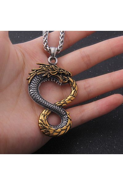 Viking Double Sided Ouroboros Dragon Necklace - 316L Steel