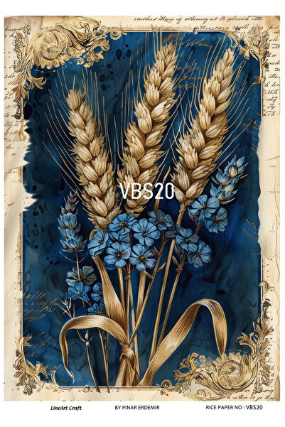 Baykuşca Lacivert Serisi VBS20 Mavi, Çiçek, Portre Desenli 30*42 cm Pirinç Dekopaj