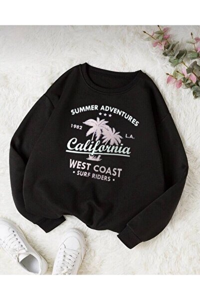 Topçu سويت شيرت أسود مطبوع عليه كاليفورنيا للأطفال للجنسين
