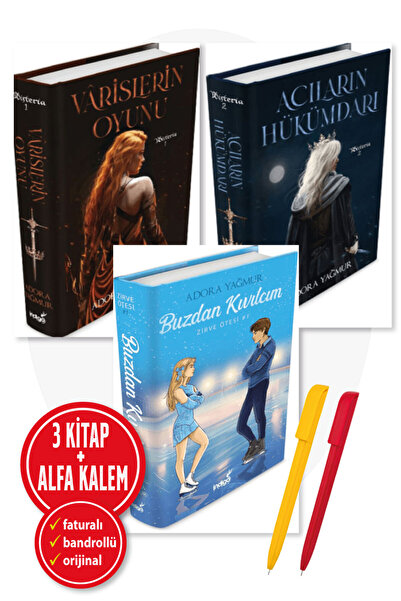 İndigo Kitap Alfa Kalem + Adora Yağmur 3 kitap set (Varislerin Oyunu-Acıların...