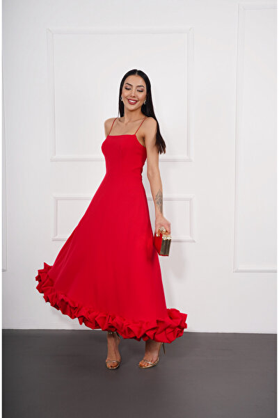 elbisenvarmı Askılı Eteği Fırfır Detaylı Elbise