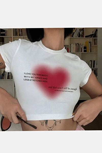 POPULUS Біла кроп-блузка з принтом серця