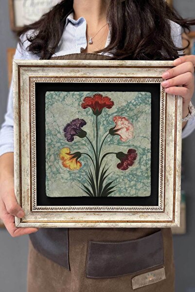 FİNS STONE DECOR Çerçeveli Tablo Taş Duvar Dekoru 30 X 30 Cm Ebruli Çiçekler ...