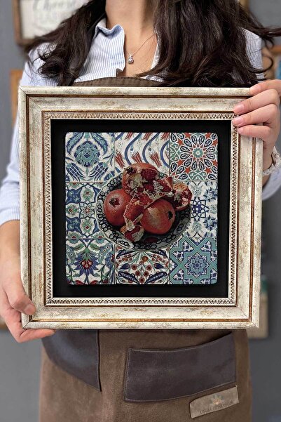 FİNS STONE DECOR Çerçeveli Tablo Taş Duvar Dekoru 30 X 30 Cm Nar Tabağı Çini ...