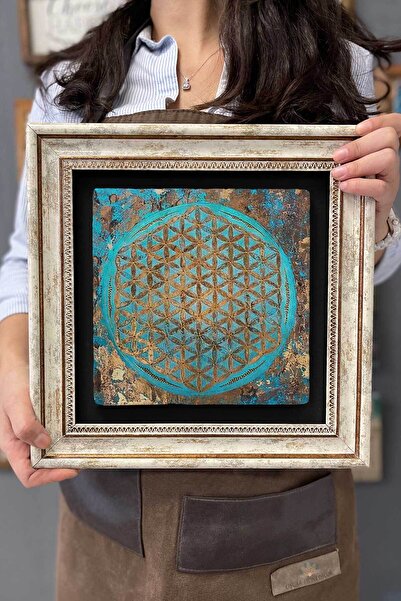 FİNS STONE DECOR Çerçeveli Tablo Taş Duvar Dekoru 30 X 30 Cm Yaşam Çiçeği Tablosu