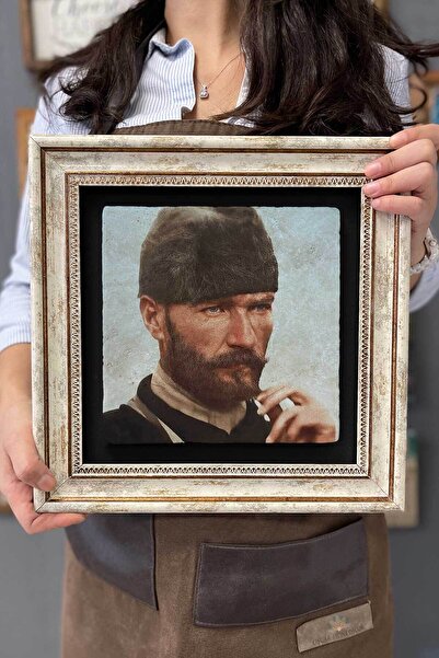 FİNS STONE DECOR Çerçeveli Tablo Taş Duvar Dekoru 30 X 30 Cm Mustafa Kemal At...
