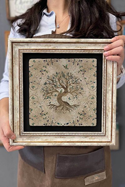 FİNS STONE DECOR Çerçeveli Tablo Taş Duvar Dekoru 30 X 30 Cm Hayat Ağacı Tablosu