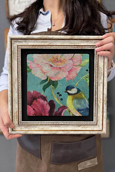 FİNS STONE DECOR Çerçeveli Tablo Taş Duvar Dekoru 30 X 30 Cm Kuş Tablosu