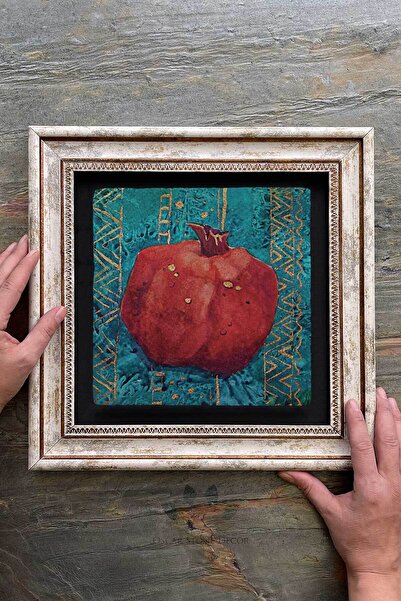 FİNS STONE DECOR Çerçeveli Tablo Taş Duvar Dekoru 30 X 30 Cm Nar Temalı Özel Çizim