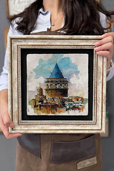 FİNS STONE DECOR Çerçeveli Tablo Taş Duvar Dekoru 30 X 30 Cm Galata Kulesi Su...