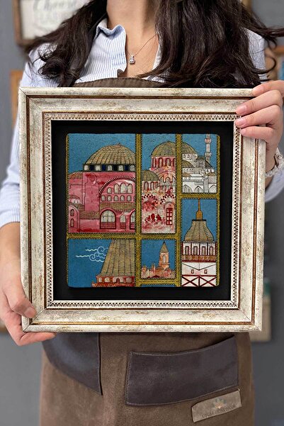 FİNS STONE DECOR Çerçeveli Tablo Taş Duvar Dekoru 30 X 30 Cm Eski Cami Çizimi