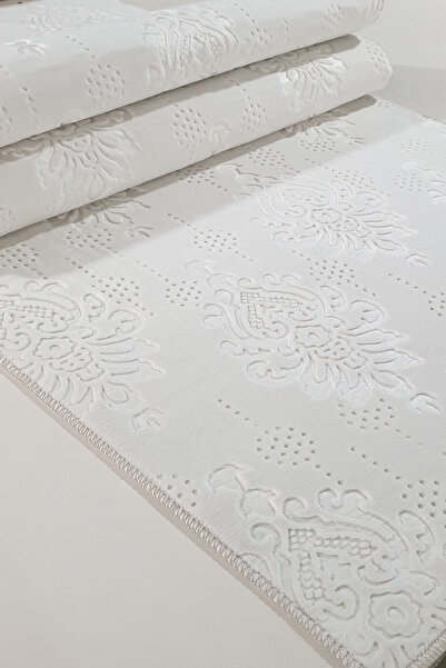 Babil Home Kaymaz Tabanlı Kesme Kabartmalı Salon Koridor Mutfak Hali Krem Yol...