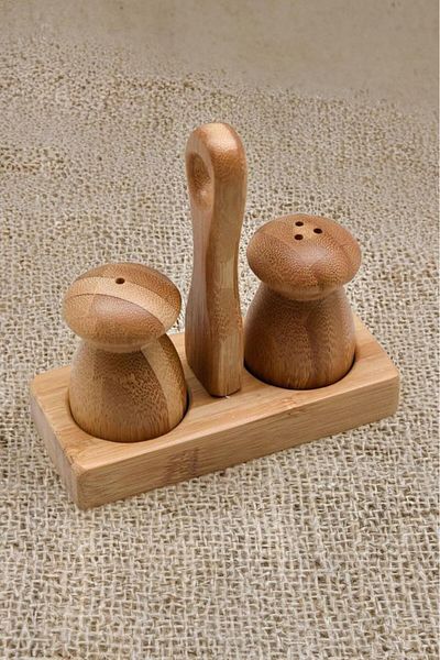 Digithome Bamboo Stand Mini Mushroom Salt Chili Set Brown - G/10 C1-1-289