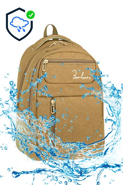 barberri School and Daily Use - Multi-Compartment Canvas Backpack with Water Bottle