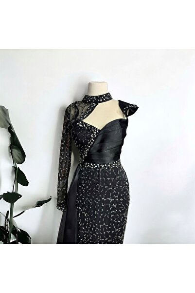 Moon Of Dress Tek Kollu . Taş İşleme Tasarım Abiye