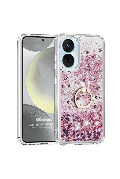 Microsonic TECNO Camon 19 Neo Kılıf Glitter Liquid Holder Pembe