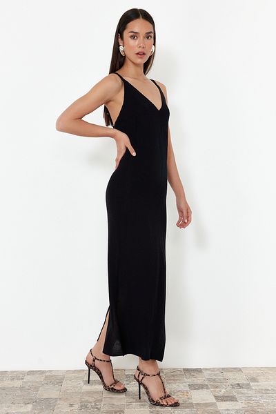 Trendyol Collection Černé Maxi pletené základní šaty TWOSS20EL1574
